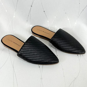 NEW Lucky Brand Woven Black Leather Sandals $79